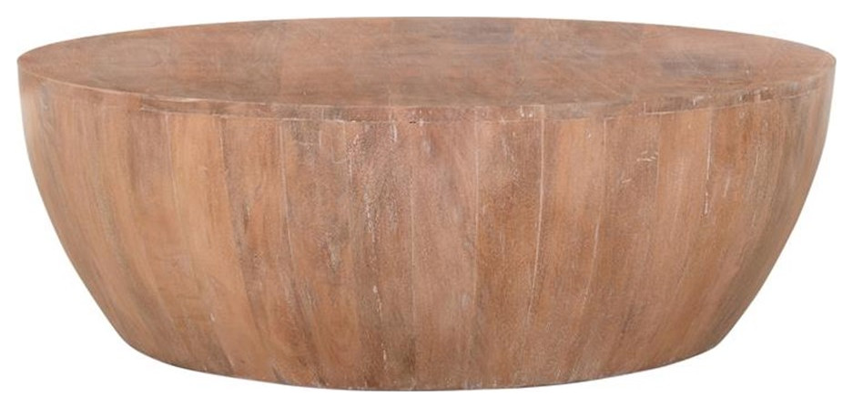 Atlin Designs Modern 35.5 quotDrum Shaped Wood Coffee Table in Brown   Farmhouse   Coffee Tables   by Homesquare  Houzz