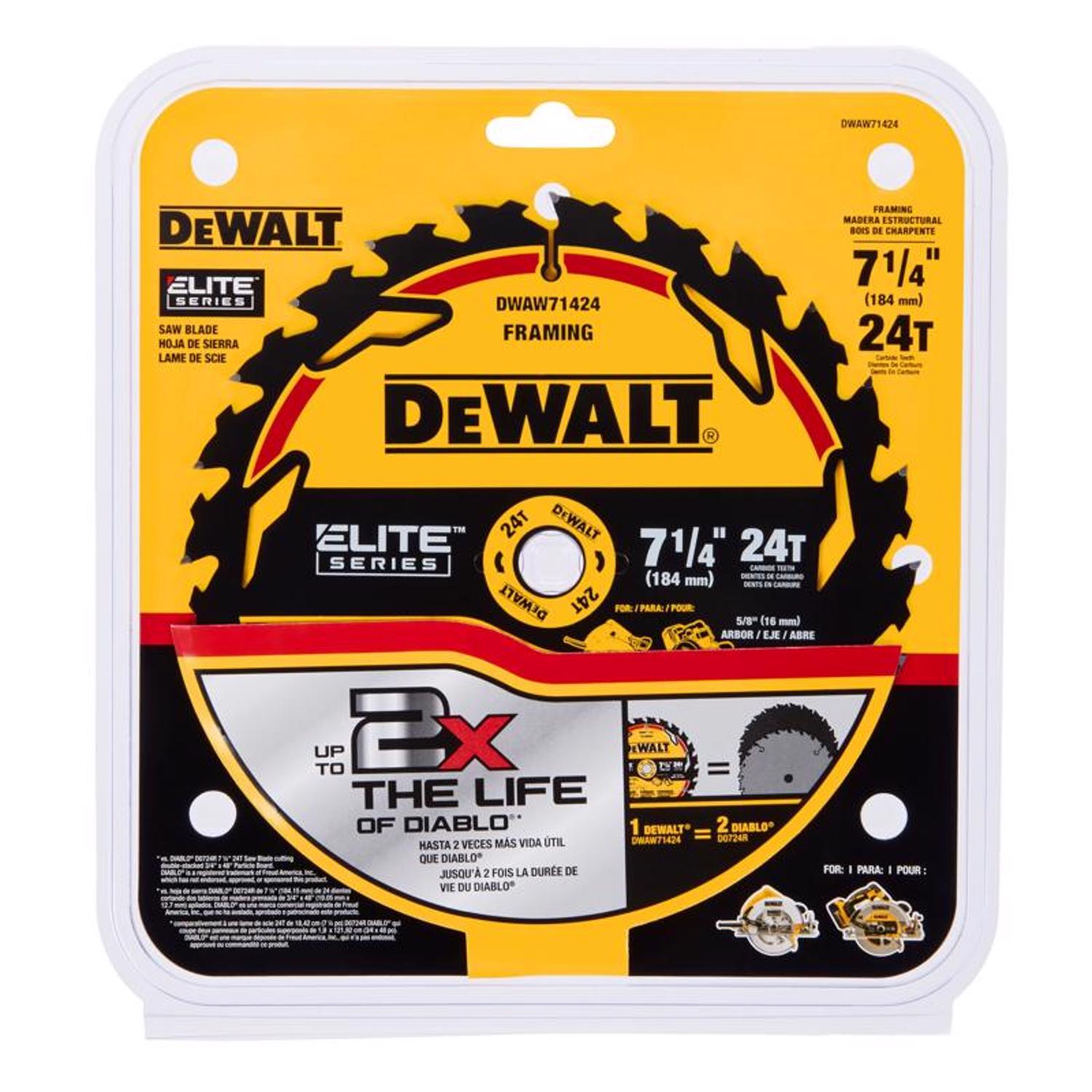 DW Elite Series 7-1/4 in. D X 5/8 in. Carbide Circular Saw Blade 24 teeth 1 pk