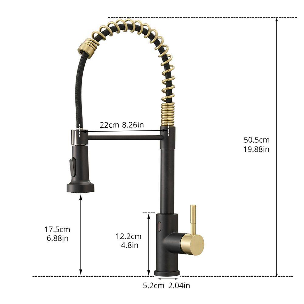 Boyel Living Single Handle Touchless Pull Down Sprayer Kitchen Faucet with Deckplate Included in Black  Brushed Gold BL-IS1306-33BG