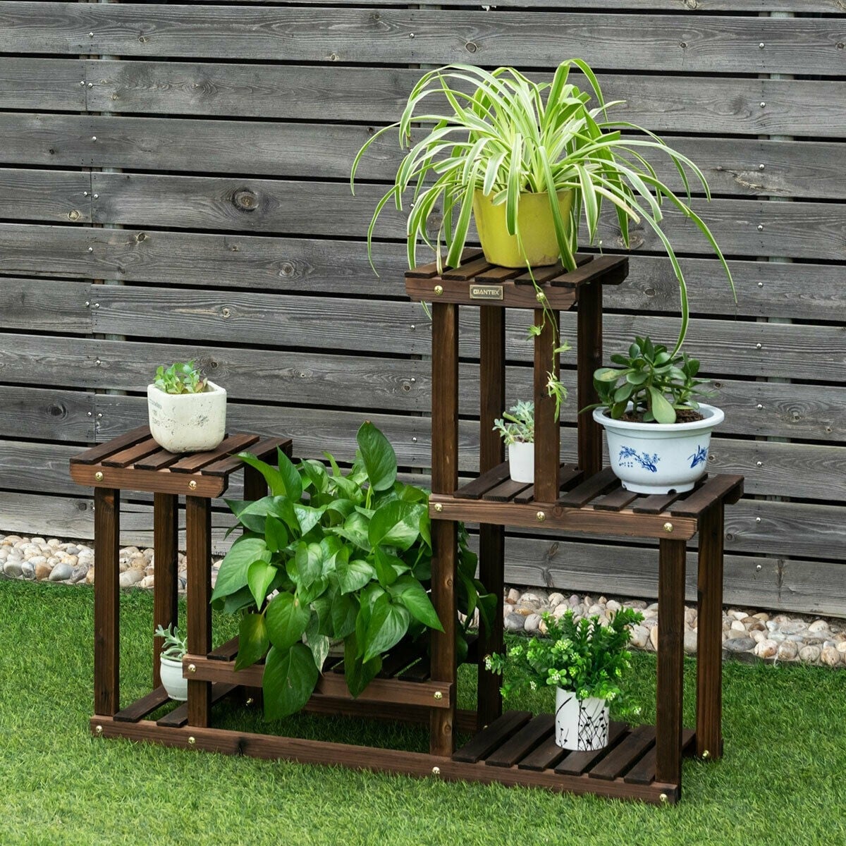 4 Tier Wood Plant Stand Multiple Flower Pot Holder Display Rack