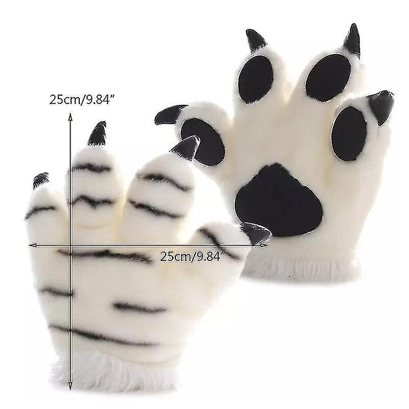 Simulation Tiger Paw Plush Gloves Striped Fluffy Animal Stuffed Toys Padded Hand Warmer Cosplay Costume Mitten