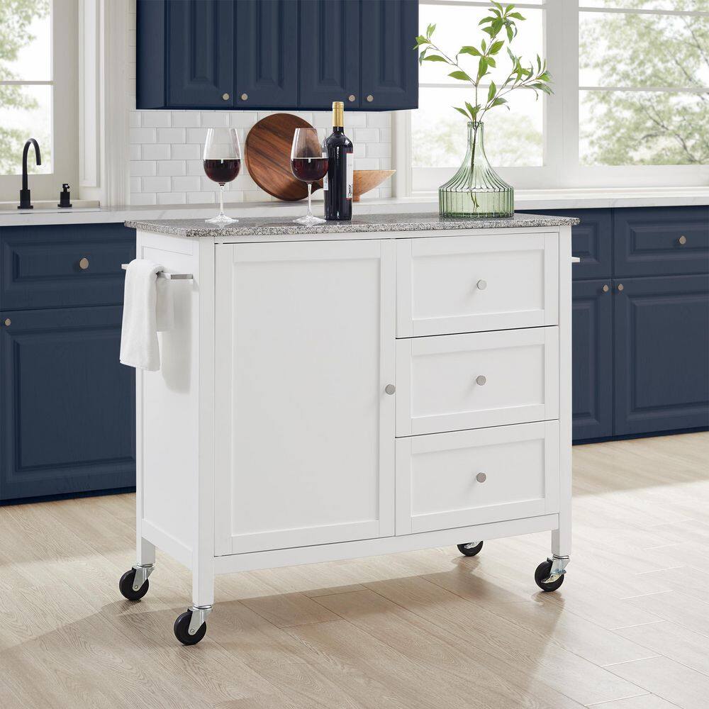 CROSLEY FURNITURE Soren White Kitchen Island with Gray Granite Top KF30090GG-WH