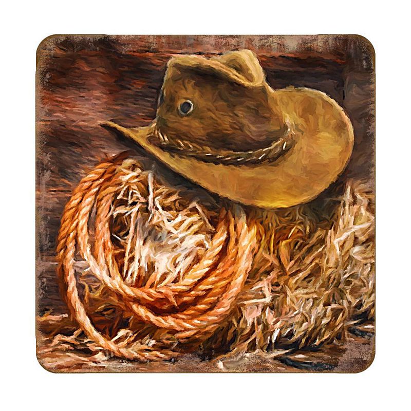 Cowboy Hat Wooden Cork Coasters Gift Set of 4 by Nature Wonders