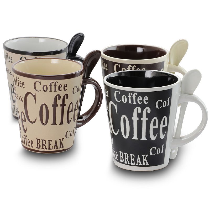 Gibson Bareggio 8 Piece 13 Ounce Coffee Mug with Spoon Set， Service for 4