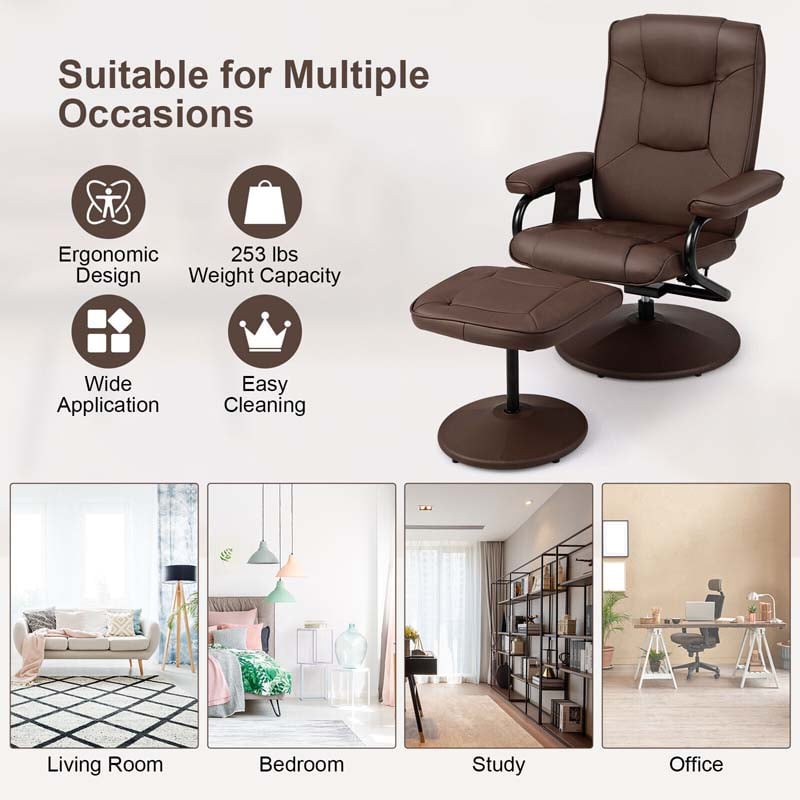 360° Swivel Massage Recliner Chair with Ottoman, Faux Leather Lounge Armchair for Living Room Bedroom Office