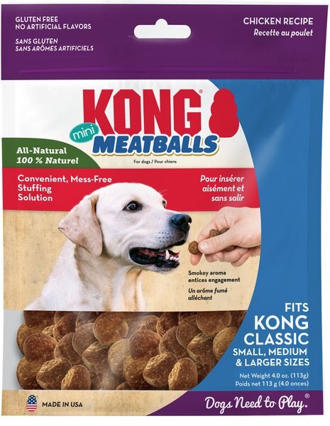 KONG Meatballs Mini Grain-Free Chicken Dog Treats， 4-oz bag