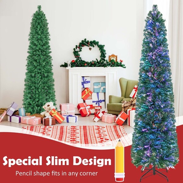 Costway 5/6/7/8 FT PreLit Artificial Xmas Tree with Colorful Fiber