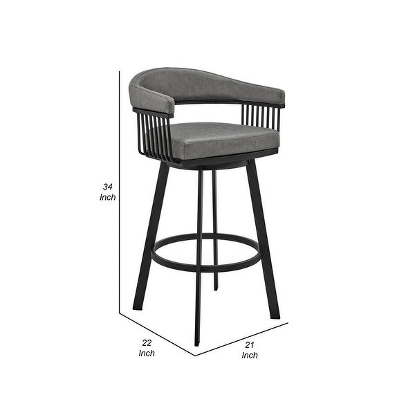 Oliver 26 Inch Counter Stool， Faux Leather， Swivel， Slats - 34 H x 21 W x 22 L Inches