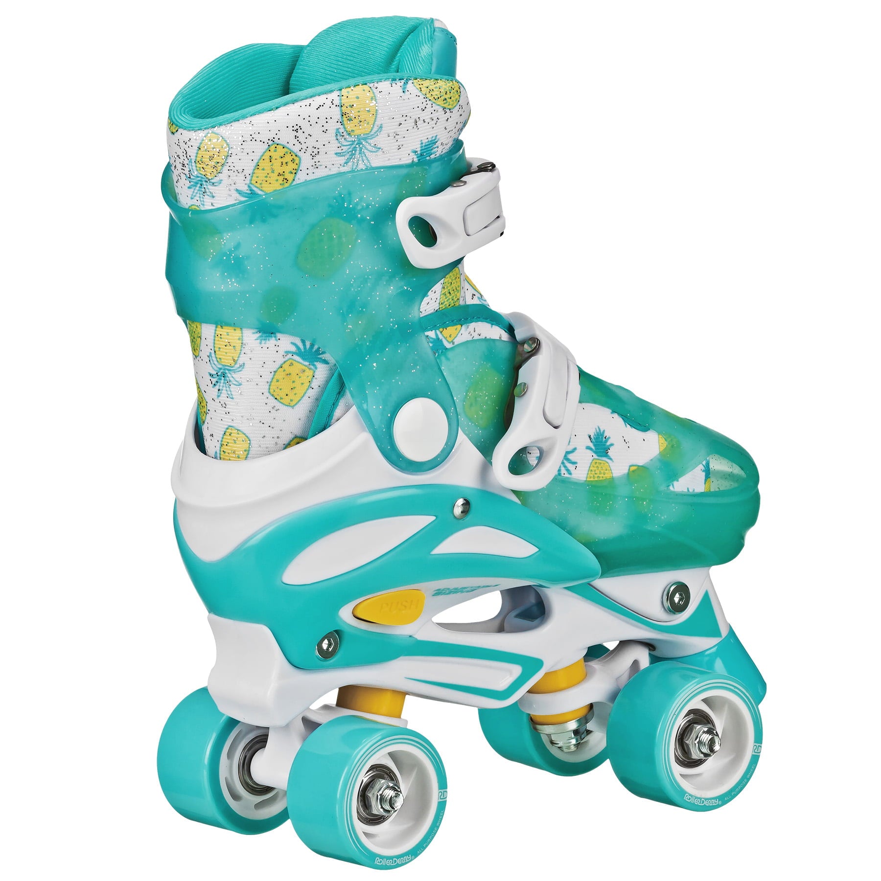 Roller Derby Sprinter Girl's 2-in-1 Quad Roller and Inline Skates Combo, Pineapple (Size 3-6)