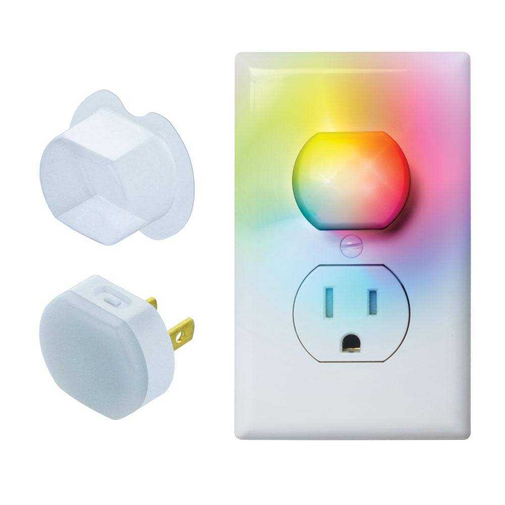 Hampton Bay 1-Gang Duplex Wall Plate with 2 Color Changing Plug Lights and 2 Tamper Resistant Caps BPPSW-MD-2