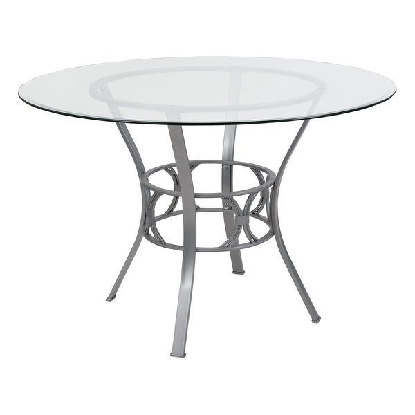 45'' Round Glass Dining Table with Crescent Style Metal Frame