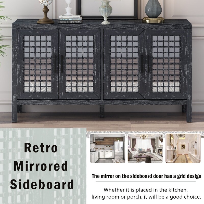 Mirrored Buffet Sideboard Accent Entryway Kitchen Storage Cabinet