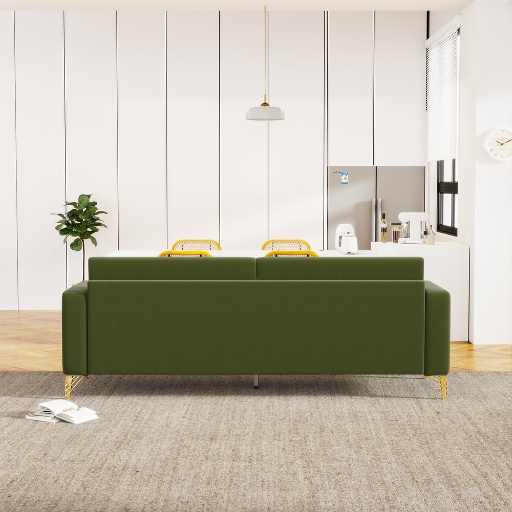 Modern Designs Velvet Upholstered Living Room Sofa  2 Seat Sofa Couch With Golden Metal Legs with Avocado green Sofa