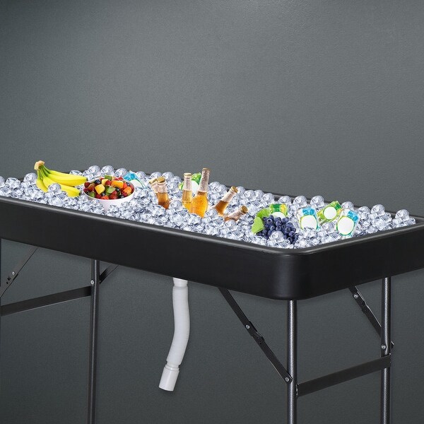 4 Foot Plastic Ice Table with Matching Skirt for Garden Party Black and White