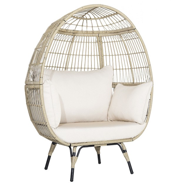 Tangkula Patio Rattan Oversized Wicker Egg Chair Stationary Lounge Basket W 4 Soft Cushions