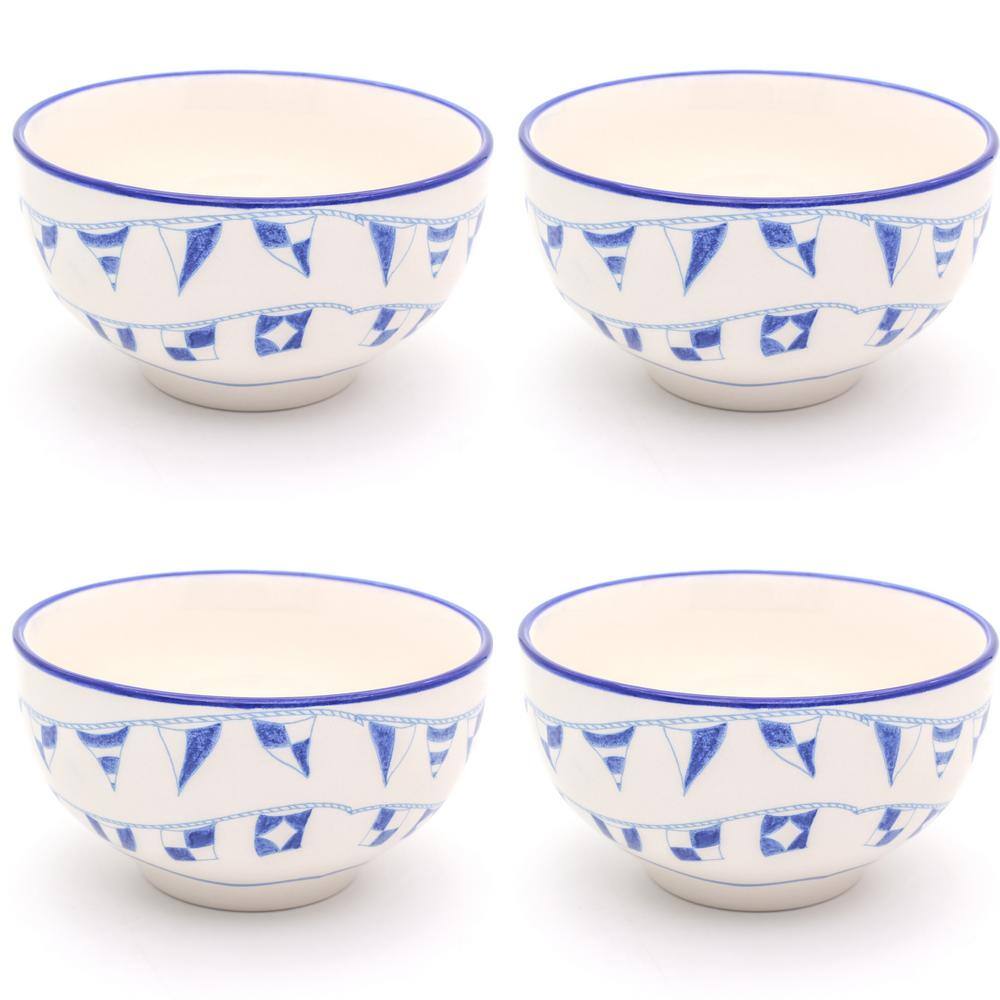 Euro Ceramica Ahoy Blue/White Stoneware 12-Piece Dessert Set (Service for 4) AHO-86001