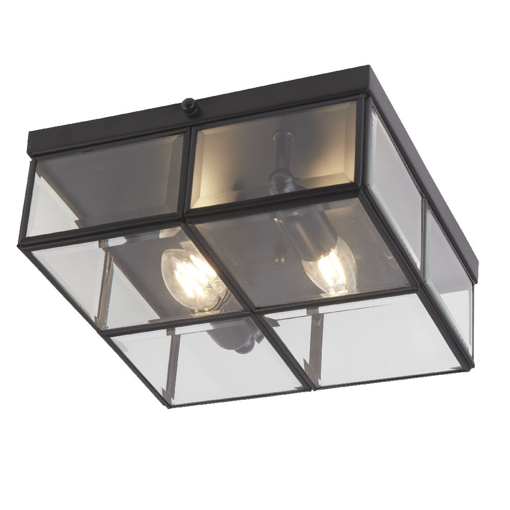 Britalia BRT330051 Matt Black & Clear Bevelled Glass Panels Square Flush 250mm