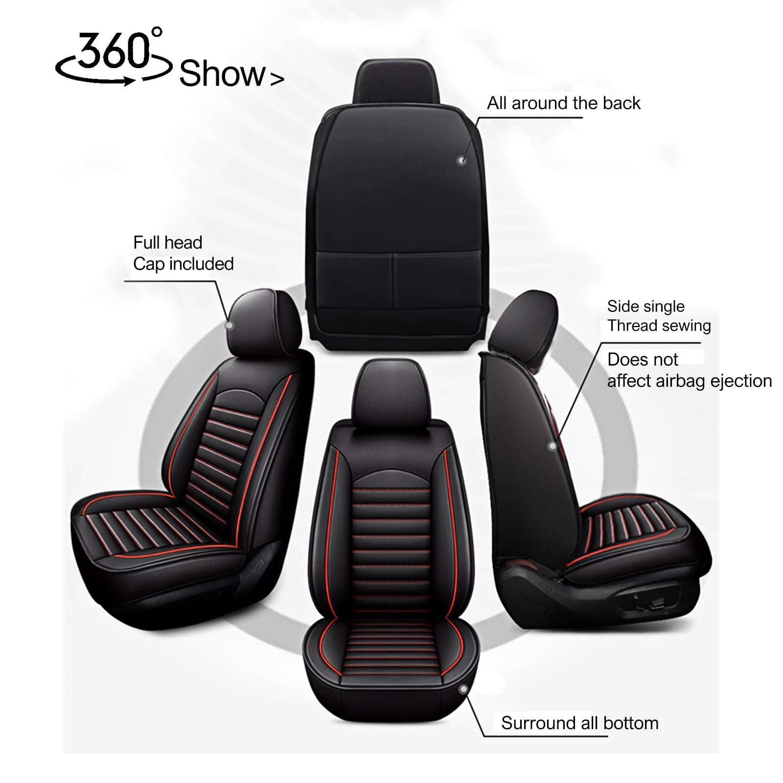 AOMSAZTO Fit Honda Pilot 2007-2021 Black and Red Car seat Cover 5-seat Faux Leather Full Set Compatible Airbag