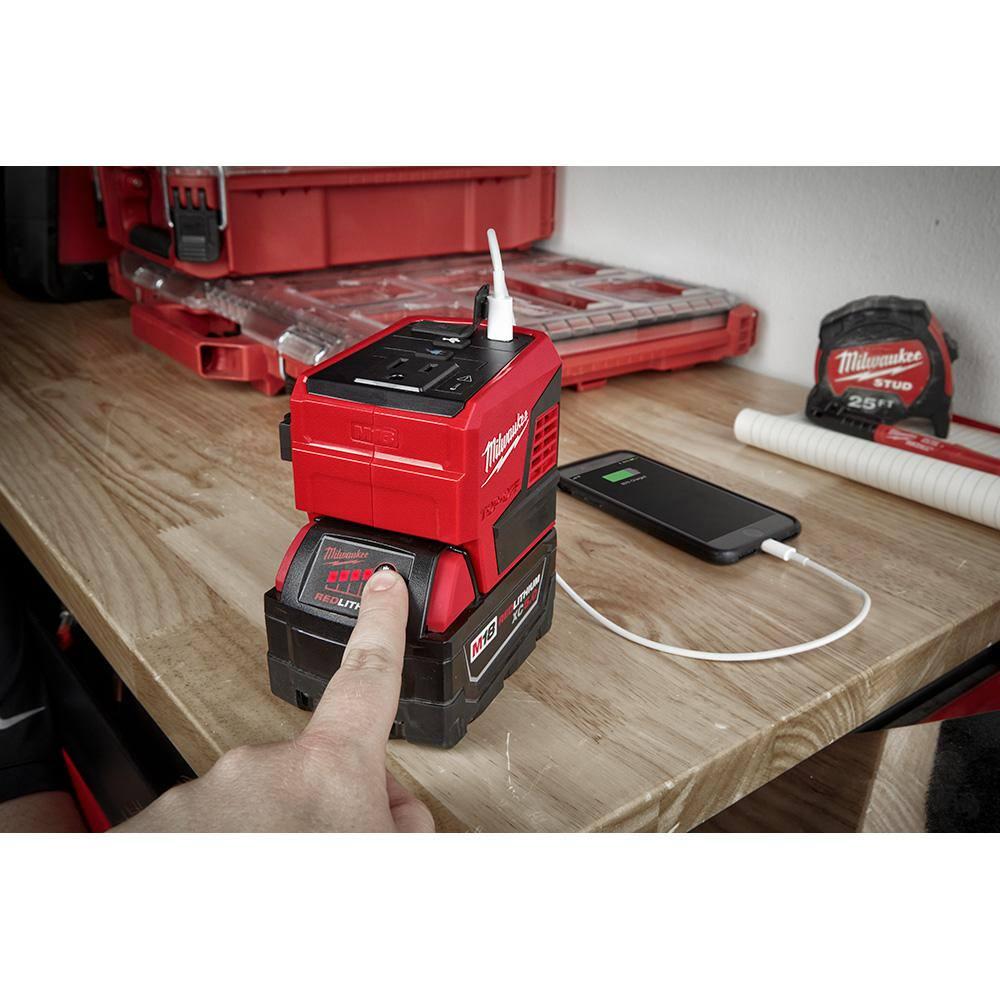 Milwaukee M18 18Volt LithiumIon 175Watt Powered Compact Inverter with 80 Ah Battery and Rapid Charger