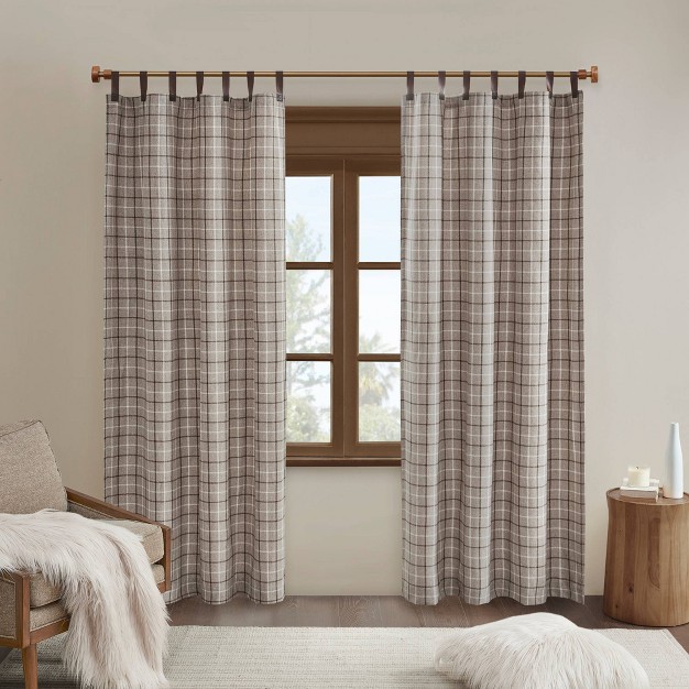 Preston Plaid Faux Leather Tab Top Room Darkening Curtain Panel With Fleece Lining