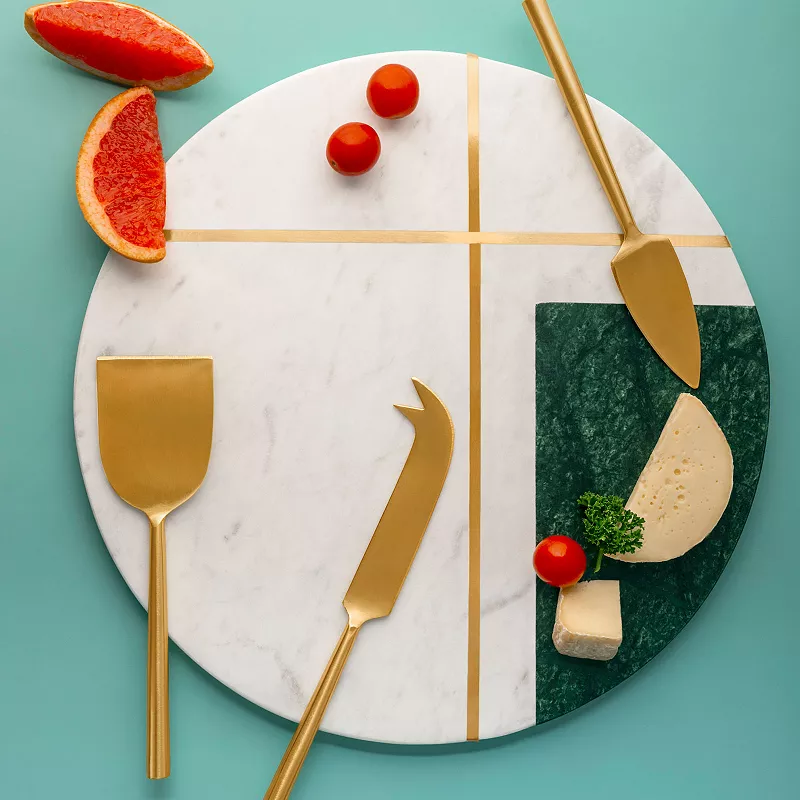 Vista Marble Cheese Board with Gold Knives