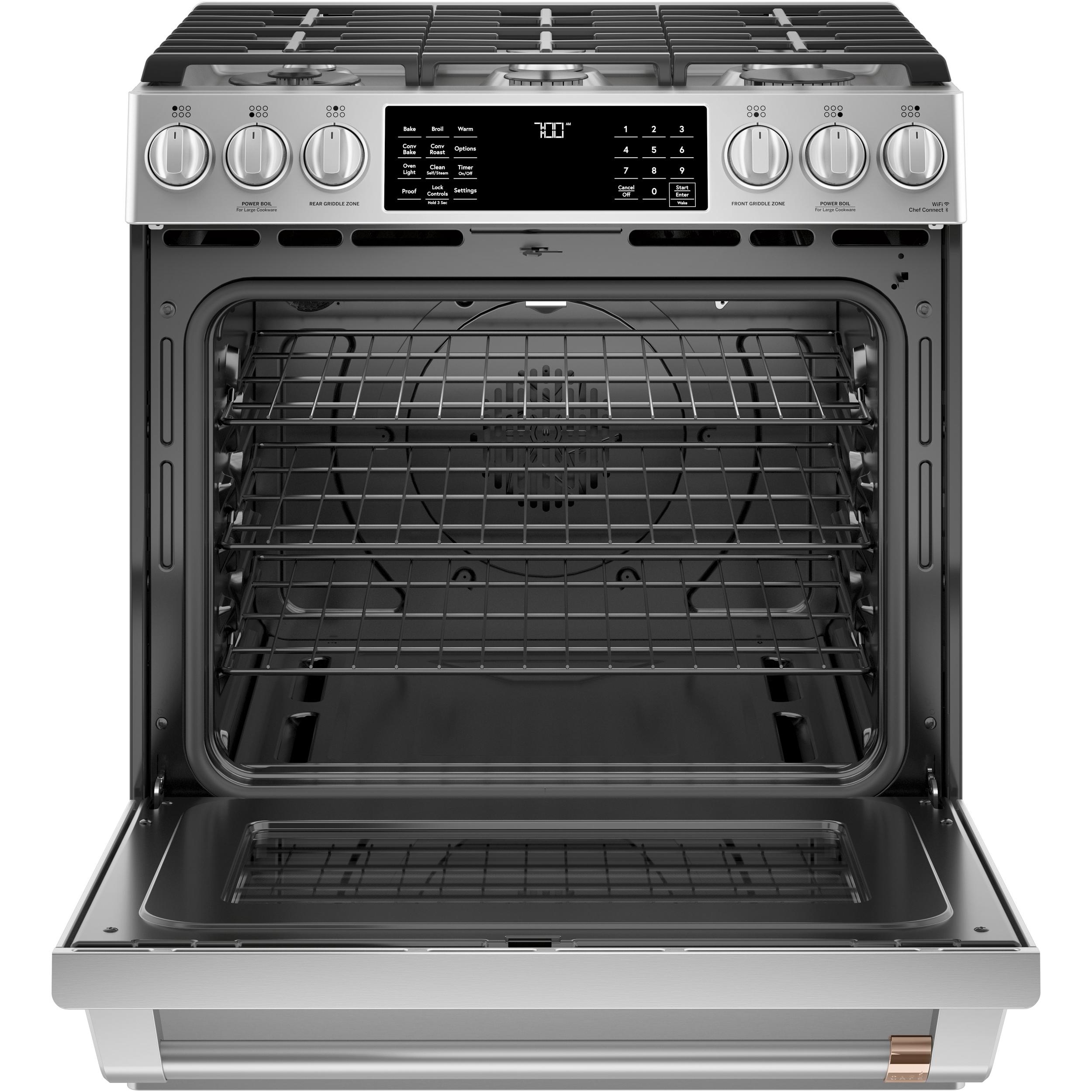 Caf¨¦ 30-inch Slide-in Gas Range with Convection Technology CCGS700P2MS1