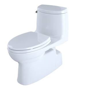 TOTO Carlyle II 1-Piece 1.28 GPF Single Flush Elongated ADA Comfort Height Toilet in Cotton White SoftClose Seat Included MS614124CEFG#01