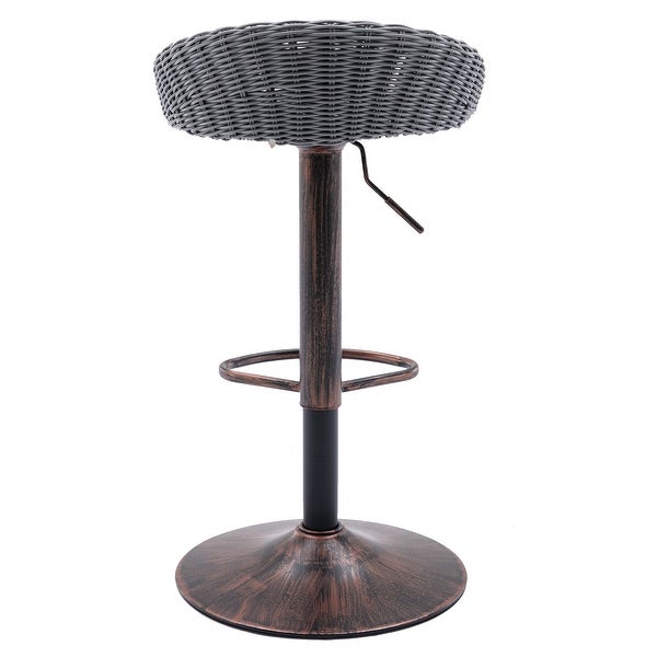 Plastic Rattan Swivel Adjustable Height Bar Stools With Linen cushion(set of 2)