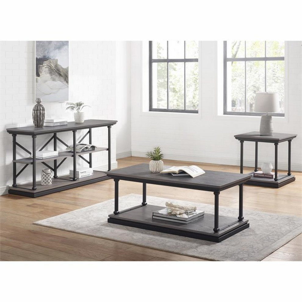 Bowery Hill Wood 2 Piece Coffee Table Set in Antique Gray Finish   Traditional   Coffee Table Sets   by Homesquare  Houzz