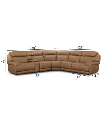 Furniture CLOSEOUT! Daventry 6-Pc. Leather Sectional Sofa With 3 Power Recliners Power Headrests Console And USB Power Outlet