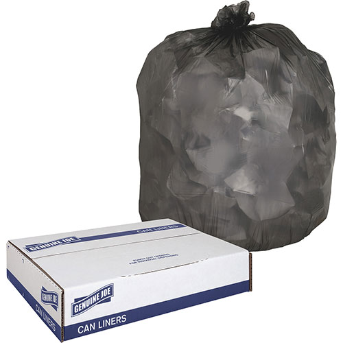 Genuine Joe Black Flat-Bottom Trash Bags | 60 Gallon， 0.58 Mil， 38