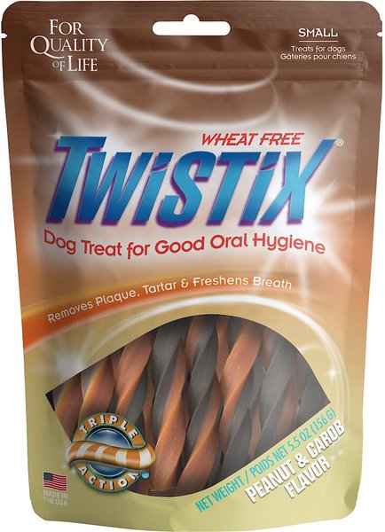 N-Bone Twistix Peanut and Carob Flavored Peanut Butter Flavored Small Dental Dog Treats， 5.5-oz bag， Count Varies