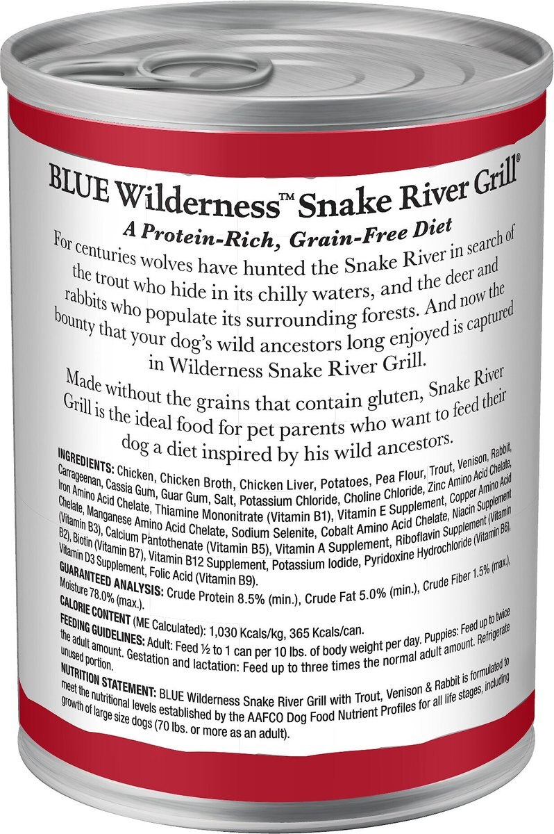 Blue Buffalo Wilderness Snake River Grill Trout， Venison and Rabbit Formula Grain-Free Canned Dog Food