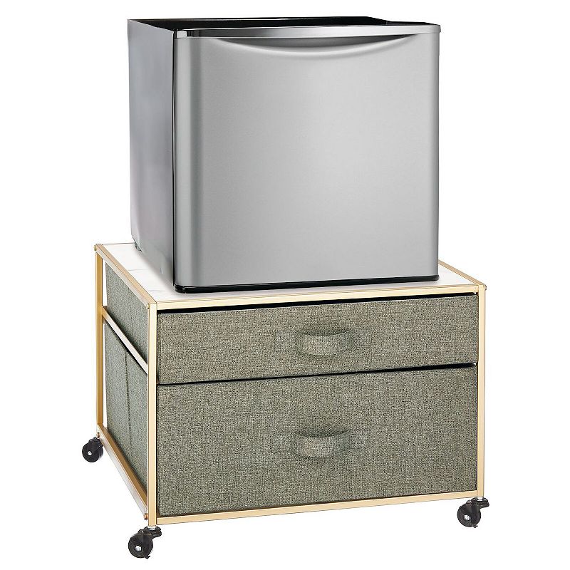 mDesign Metal Rolling Storage Cart for Mini Fridge with 2 Fabric Drawers