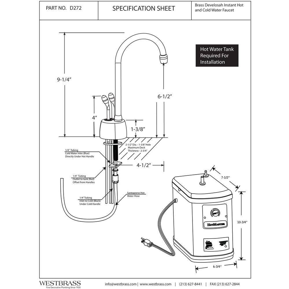 Westbrass 9-14 in. Develosah 2-Handle Hot and Cold Water Dispenser with Instant Hot Water Tank Antique Copper D272HFP-11