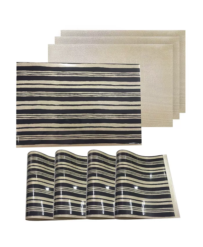 Dainty Home Reversible Metallic Place Mats Non-Slip Jagged 12 x 18 Placemats - Set of 4