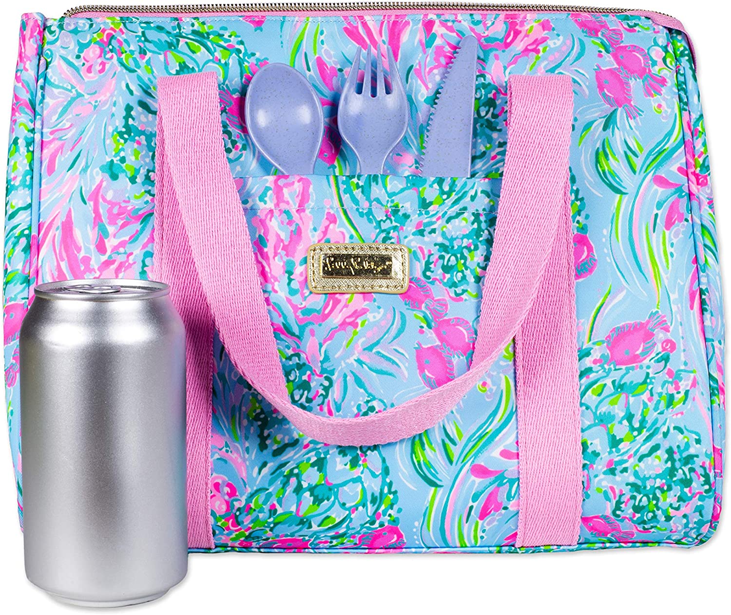 Lilly Pulitzer Thermal Insulated Lunch Cooler Large Capacity， Women's Lunch Bag with Storage Pocket and Shoulder Straps， Best Fishes