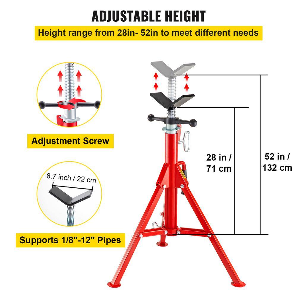 VEVOR V Head Pipe Stand Adjustable Height 28 in. to 52 in. 2500 lbs. Pipe Jack Stand 18 to 12 in. Welding Pipe Stand GJ1107GJ000000001V0