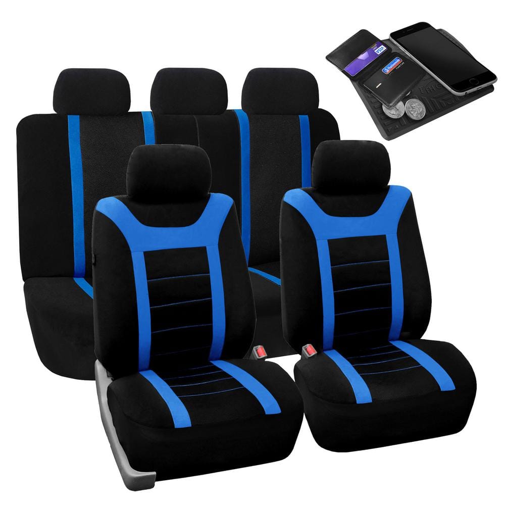 FH Group Fabric 47 in. x 23 in. x 1 in. Full Set Sports Car Seat Covers DMFB070BLUE115