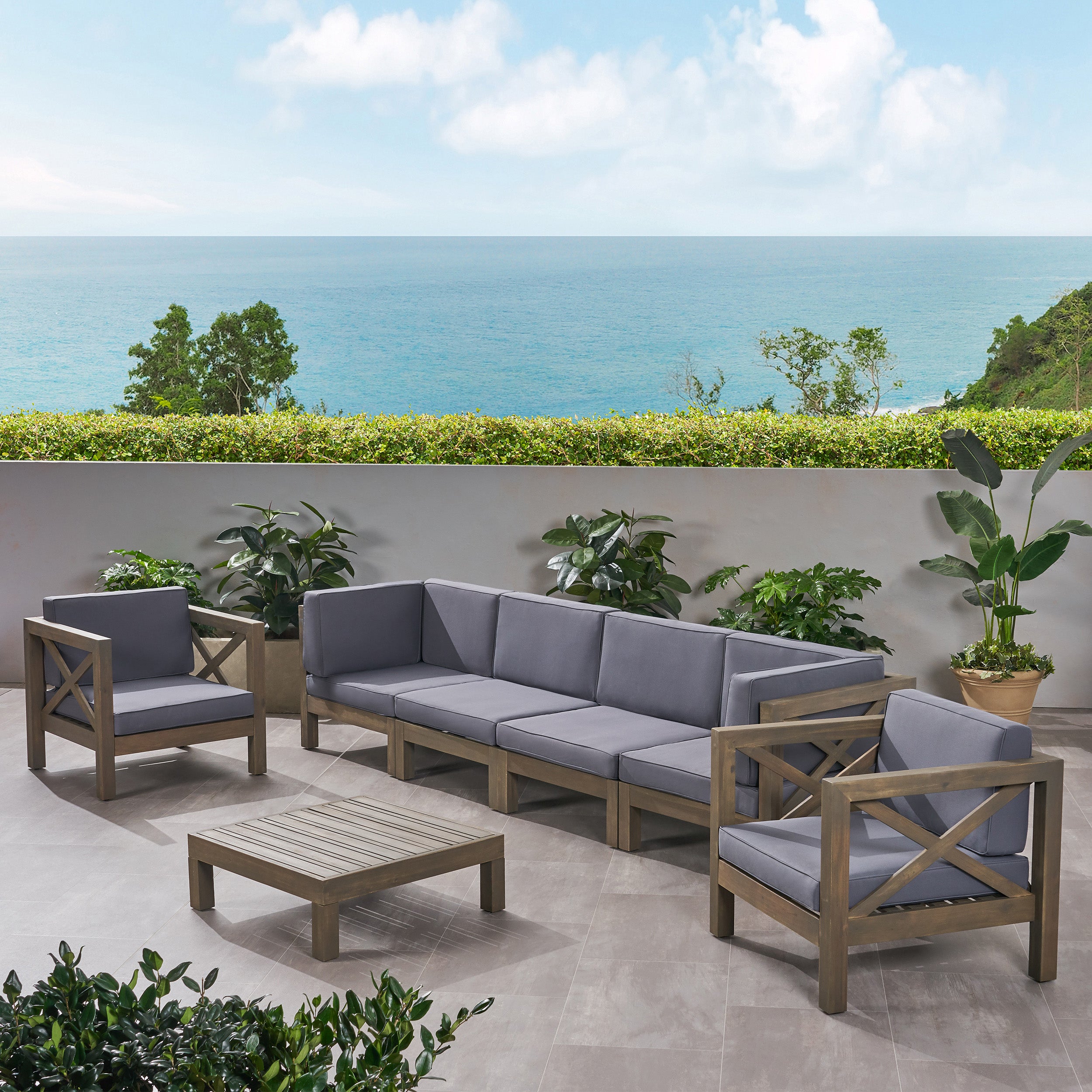 Morgan Outdoor 6 Seater Acacia Wood Sofa Chat Set