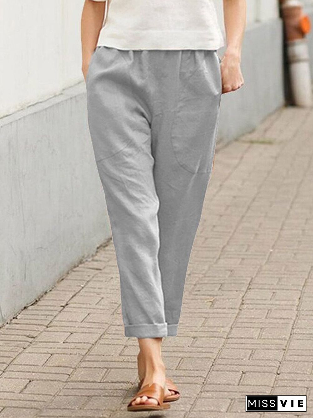 Women's Cotton Linen Solid Color Loose Pocket Harem Pants