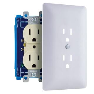 Commercial Electric 1-Gang Plastic Duplex Outlet Wall Plate Cover-Up White (Paintable) PPCW-D