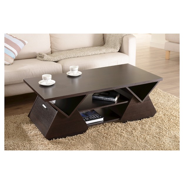 Katy Unique Geometric Open Shelves Coffee Table Espresso Homes Inside Out