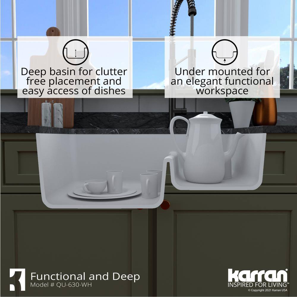 Karran Undermount Quartz Composite 32 in. 6040 Double Bowl Kitchen Sink in White QU-630-WH