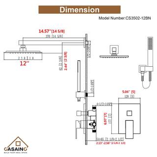 CASAINC 2-Function 12 in.Wall-Mounted Shower System with Handheld Shower in Brushed Nickel CS3502-12BN