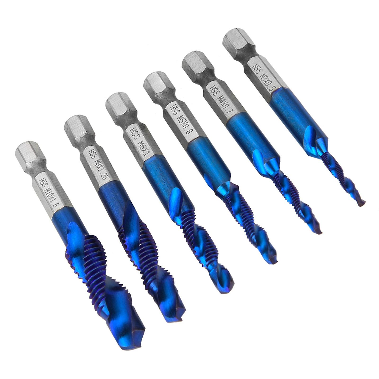 6pcs High Speed Steel 6.35mm Hex Shank Tap Drill Bit Compound Tap M3/m4/m5/m6/m8/m10 (type C)