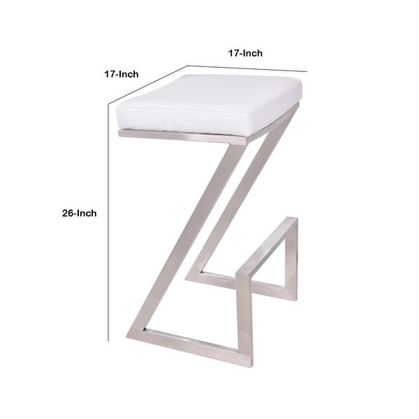 26 Inch Faux Leather Backless Barstool with Steel Z Shaped，White and Chrome