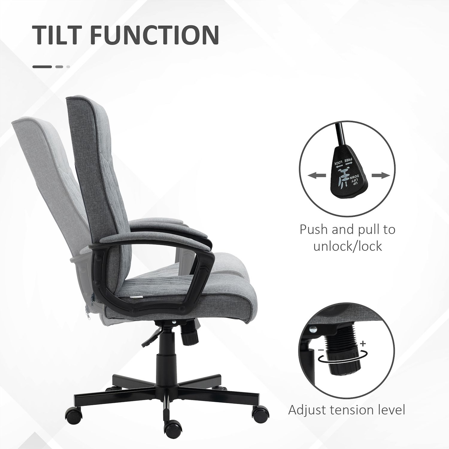 Vinsetto High-Back Home Office Chair， Computer Desk Chair with 360 Degree Swivel， Adjustable Height and Tilt Function， Dark Grey