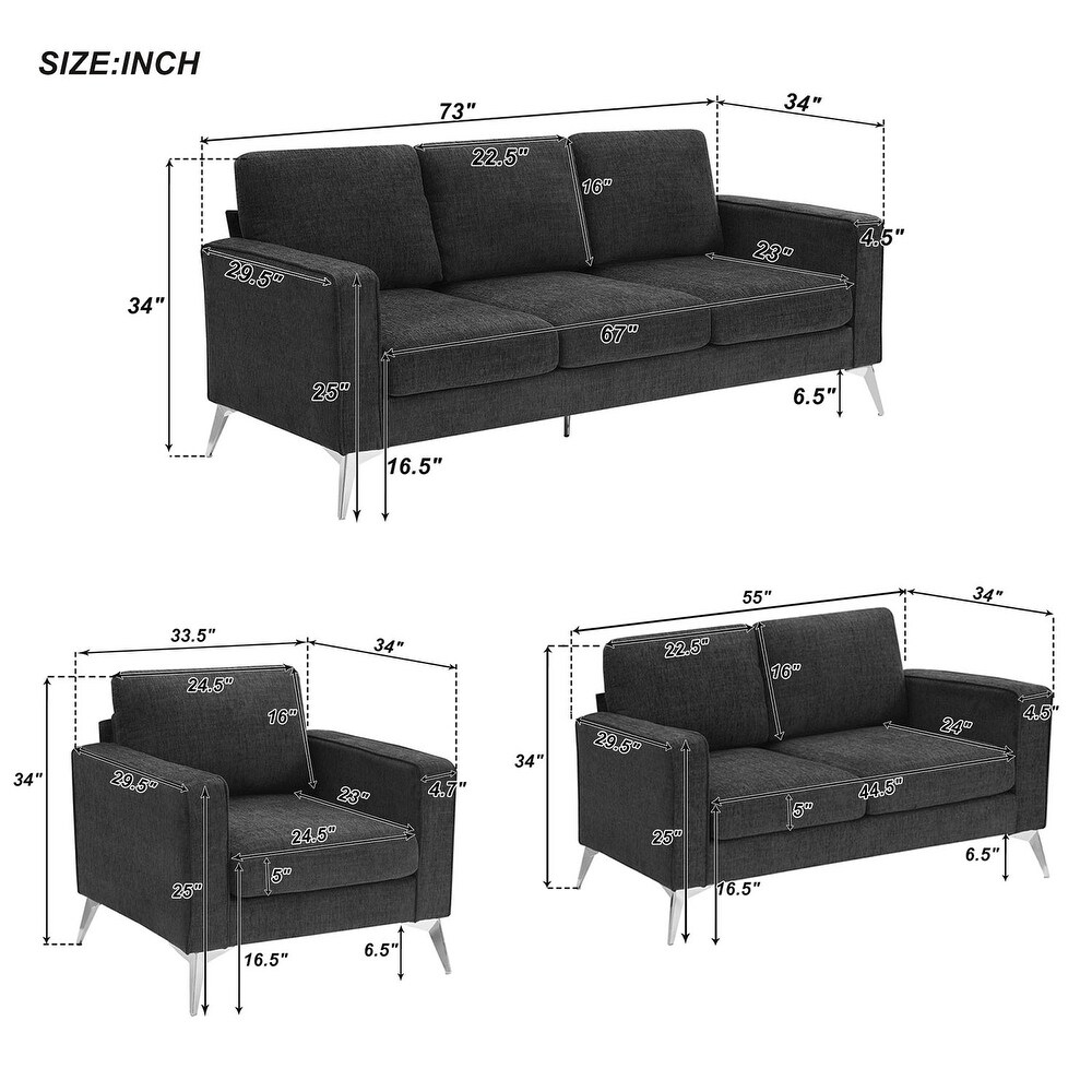 3 Piece Sofa Sets Including 3 Seat Sofa  Loveseat and Single Chair