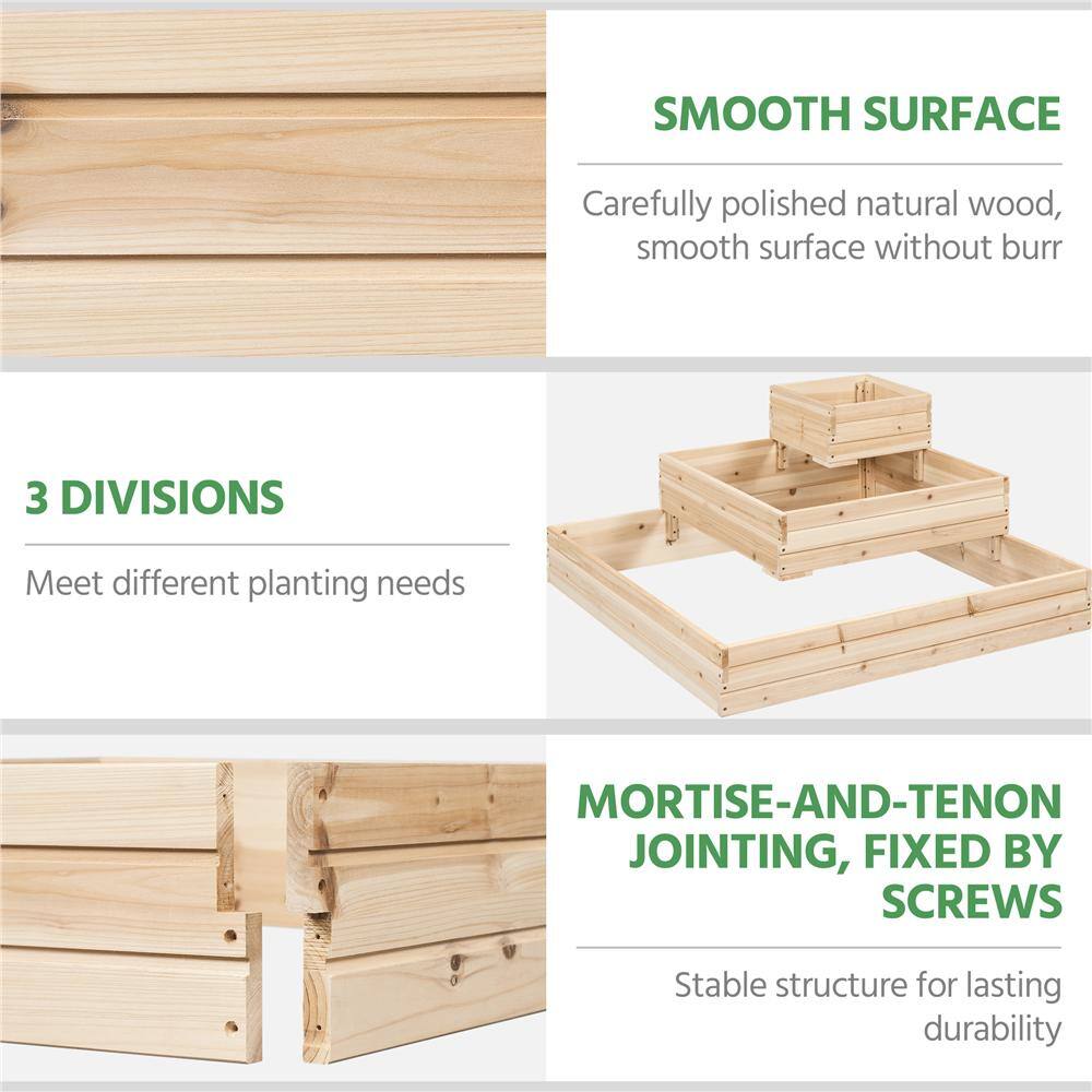 Yaheetech 44.5 in. x 44.5 in. 3-Tier Fir Wood Raised Garden Bed for Plants Vegetables Outdoor Gardening DY02og0001